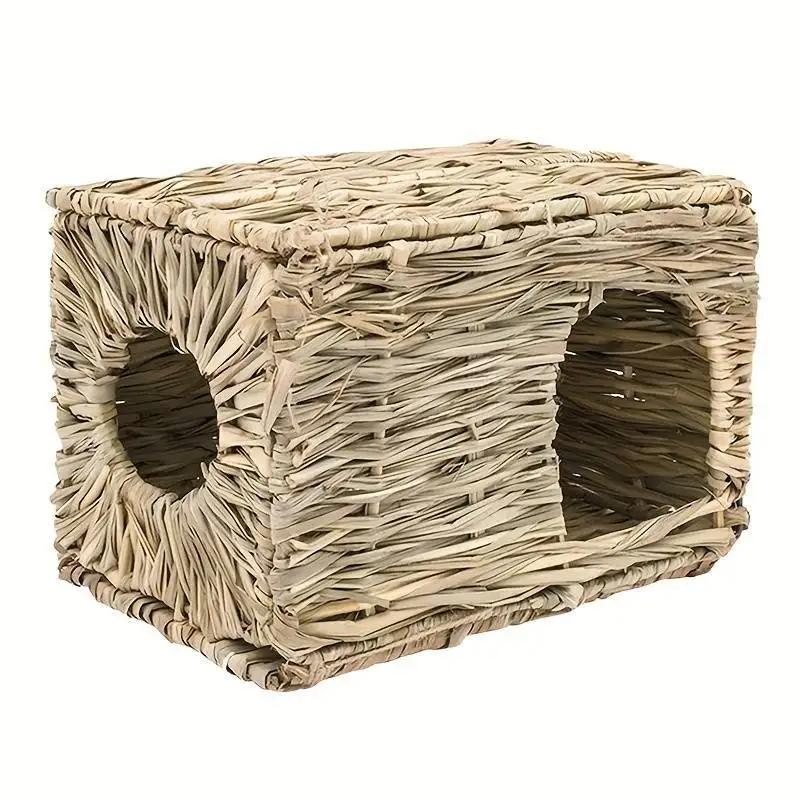 TK Casa De Hierba Para Conejo Plegable Alforja Tejida Para Rata Y Cachorro Nido De Paja Para Animales Accesorios De Jaula