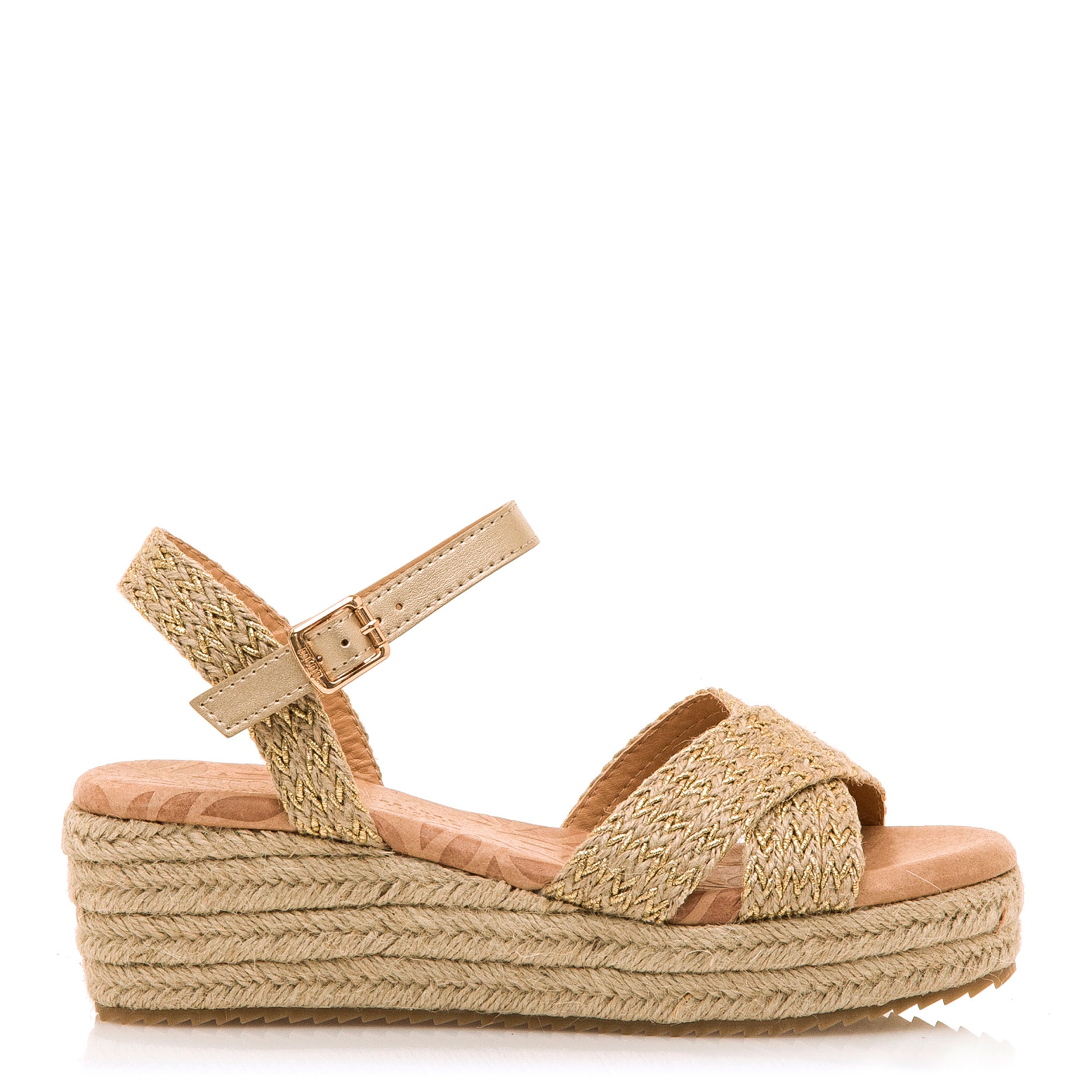 Mustang Sandalia de cuña beige Lita 59553-C57774 , para Mujer