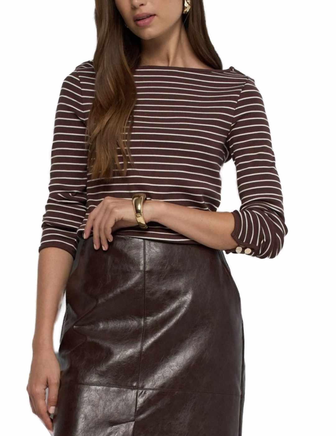 Camiseta Salsa marrón rayas manga larga para mujer