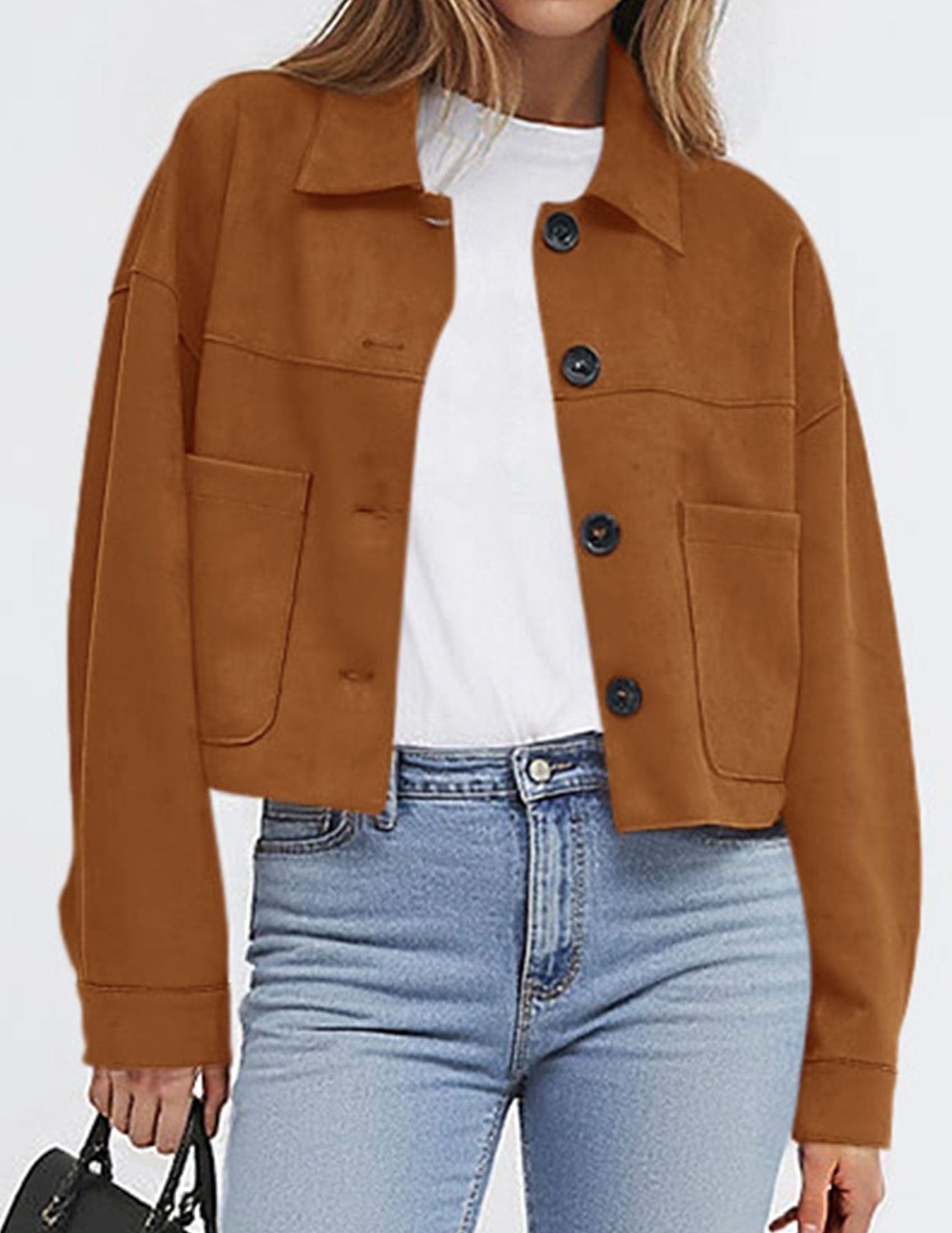 Chaqueta corta de gamuza sintética para mujer, casual, ligera, a la moda de otoño 2026, abrigos de invierno, ropa de moda