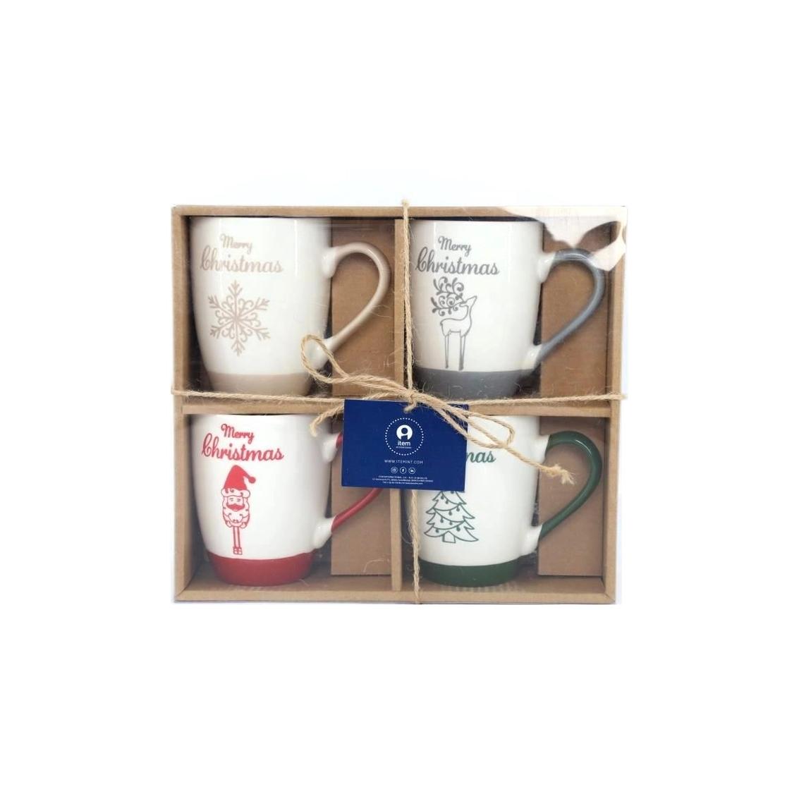 Pack de 4 Tazas Navideñas de Porcelana - Ideal para Café y Leche - Resistente a Microondas y Lavavajillas