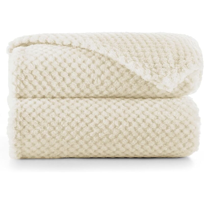 CA Edredón de microfibra Sollbry, manta polar a cuadros, suave, estilo escandinavo, Henry, microfibra beige, 70 x 100 cm