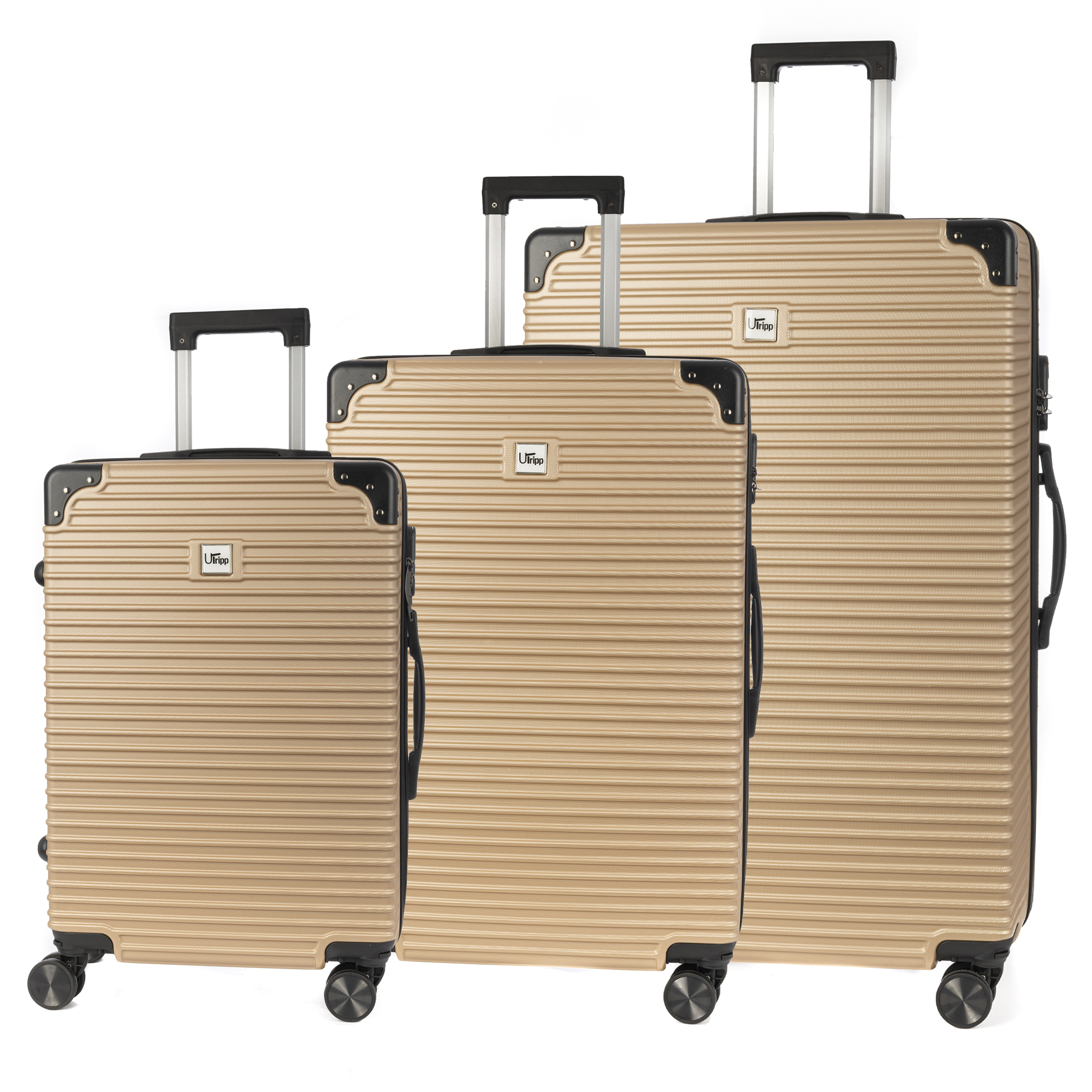 DAM Juego de 3 maletas Trolley, en material ligero ABS de alta resistencia con esquinas reforzadas. Cerradura numérica y 4 ruedas dobles extraíbles y giratorias 360°. 54x32x80Cm