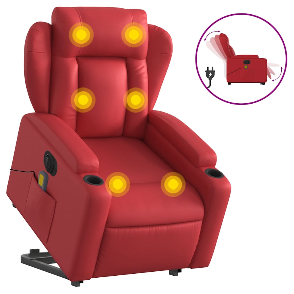 vidaXL Sillón de majaje elevable eléctrico cuero artificial rojo