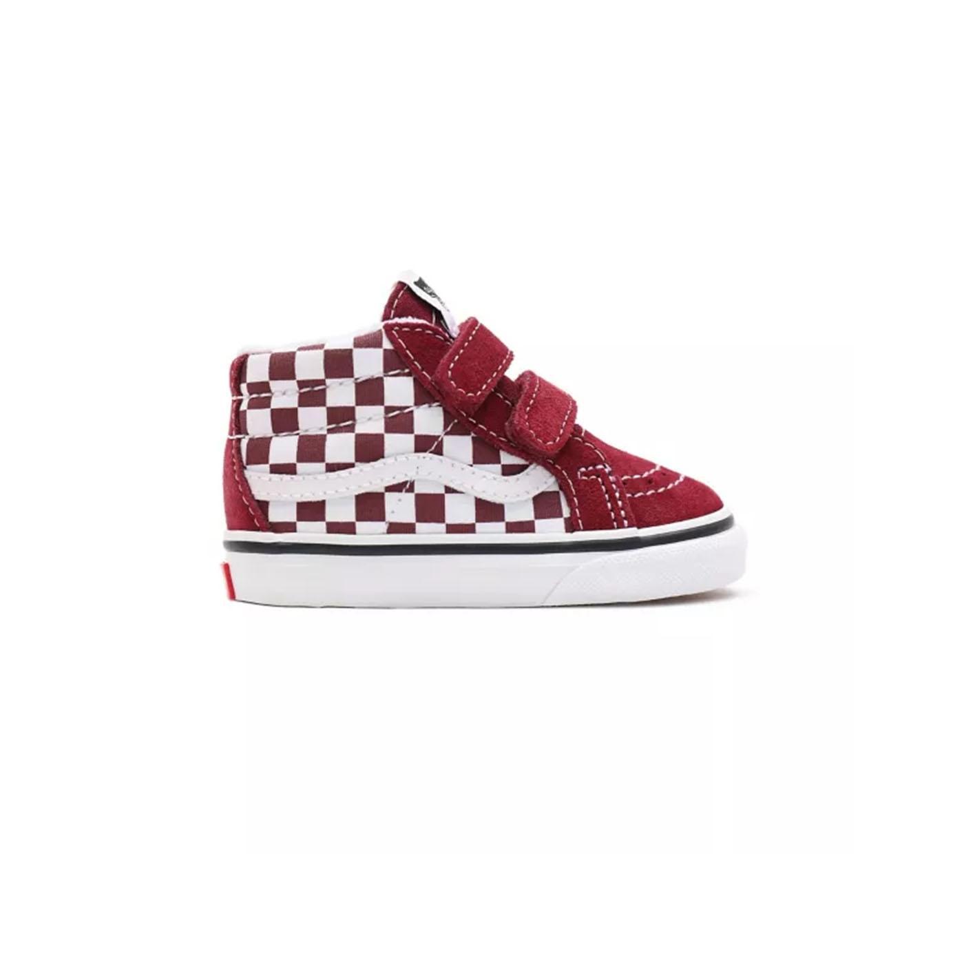 Zapatilla Baby Vans Sk8-Mid Checkerboard Granate.