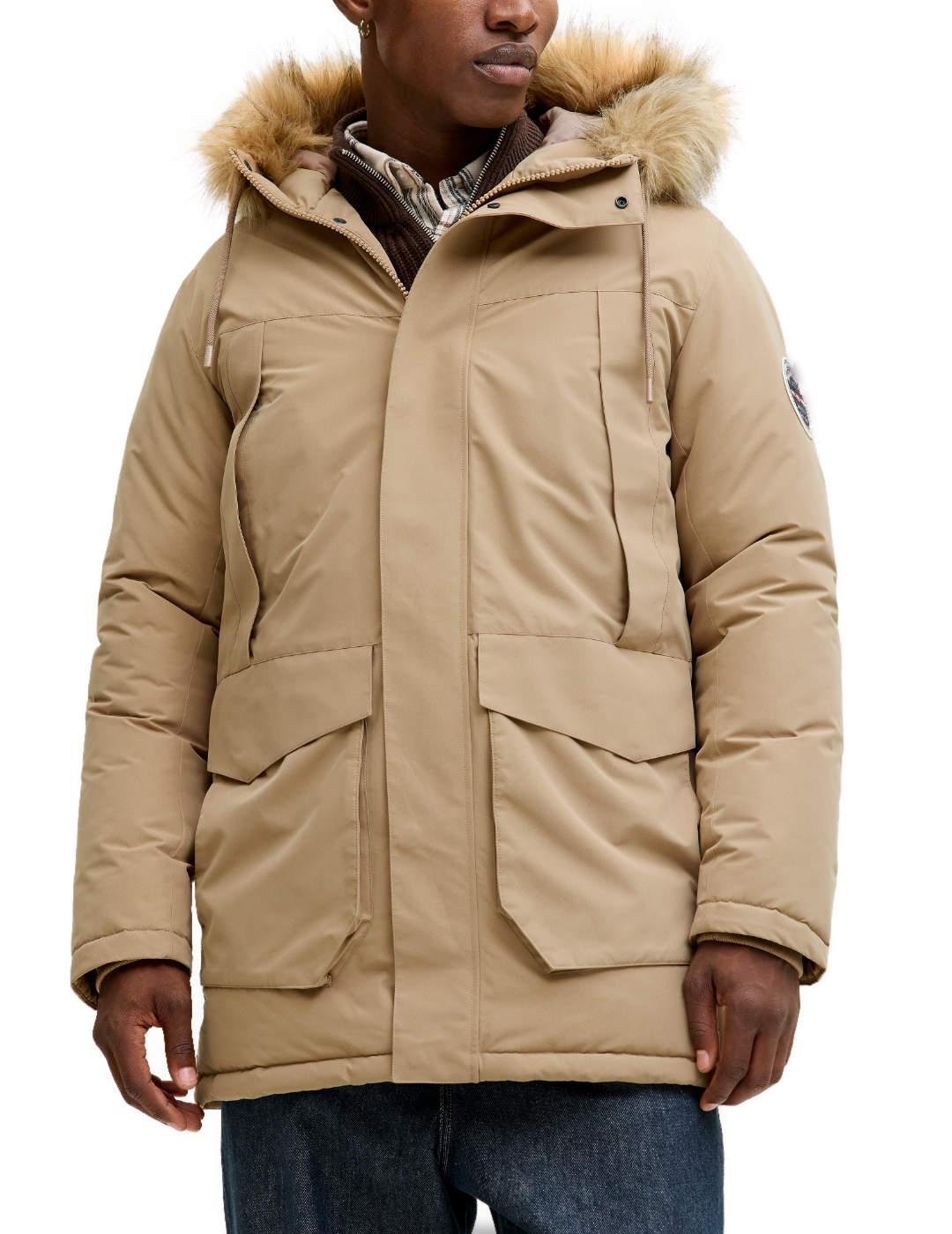 Parka Jack&Jones Camp camel con capucha para hombre
