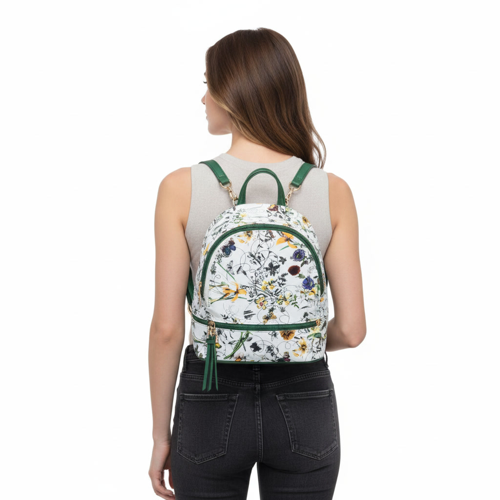 Bolso Mochila 2 en 1 para Mujer con Estampado Floral - Bolso de Mano y Espalda Elegante - Diseño Casual Versátil