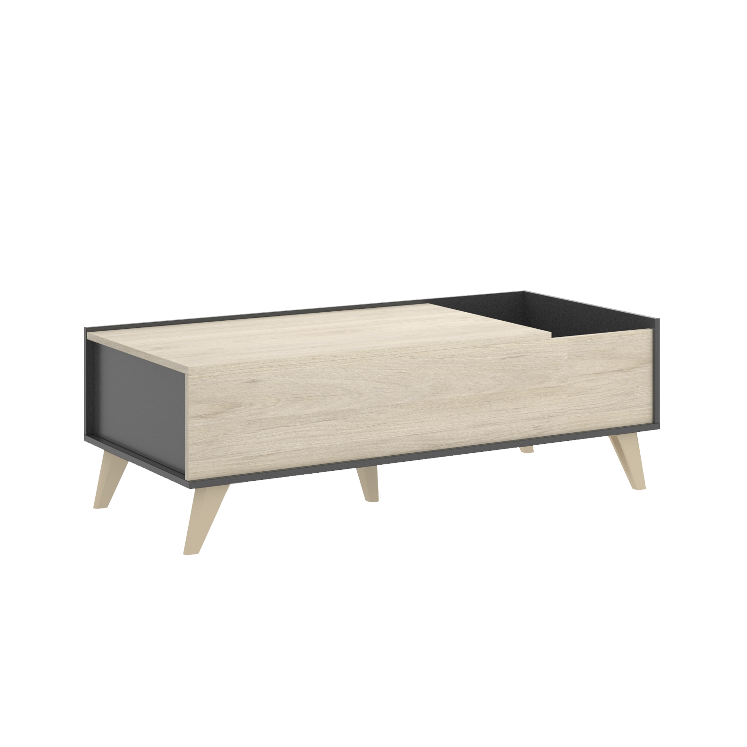 Mesa de Centro Elevable Dekit NESS 41x99x60 Grafito/Natural con Hueco Revistero y Compartimento Cerrado