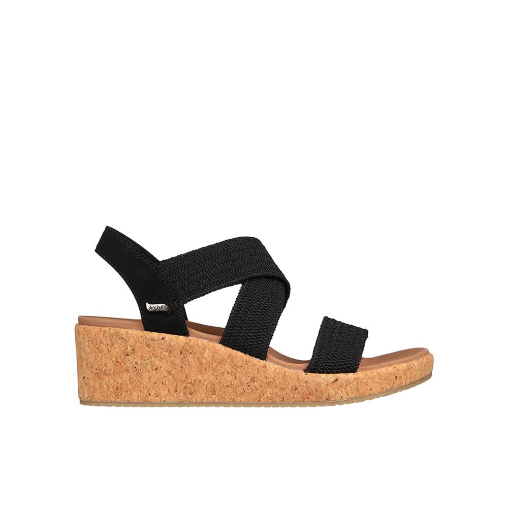 Skechers 119260_BLK Sandalias de cuña para mujer negras en textil 80123