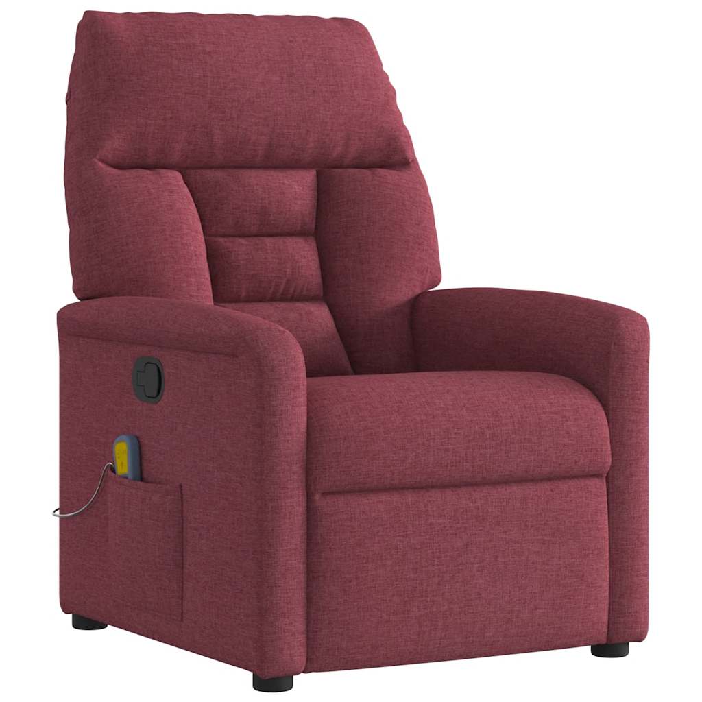 vidaXL Sillón de masaje reclinable de tela color vino tinto