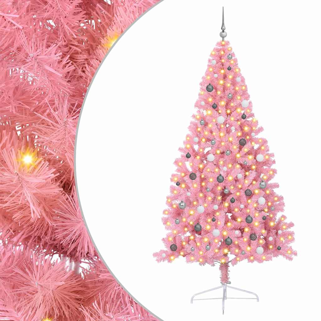 vidaXL Árbol de Navidad Artificial Preiluminado Rosa con bolas 240 cm PVC