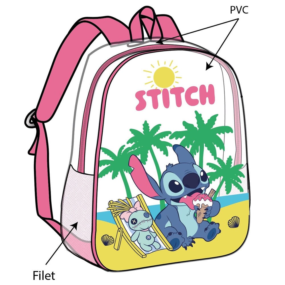Mochilas Stitch y Angel Disney, Licencia Oficial, PVC Transparente y Textil, Diseño 3D y Reversible, Compartimento Principal con Cremallera, Bolsillos Laterales de Malla, para Colegio y Viaje