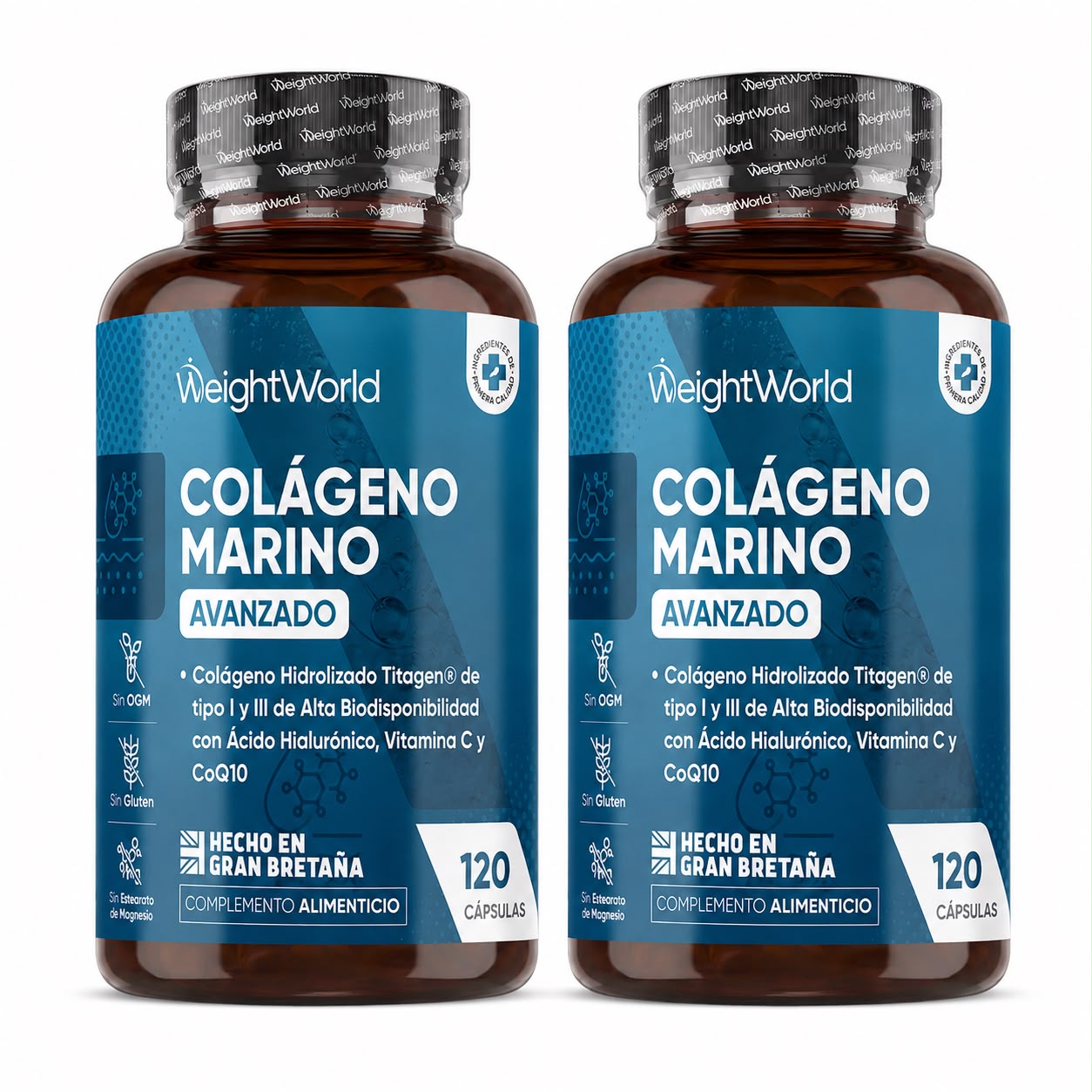 Colágeno Marino con Ácido Hialurónico - 1200 mg 240 Cápsulas | Fórmula Avanzada con Vitamina C, Zinc y CoQ10 WeightWorld
