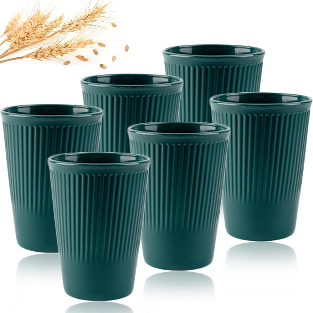 TK 6Pcs Copas De Trigo Verdes Lavables Reutilizables Y Duraderas Para Agua Leche Té Café - Ecológicas BPA-Free Seguras Para Lavavajillas