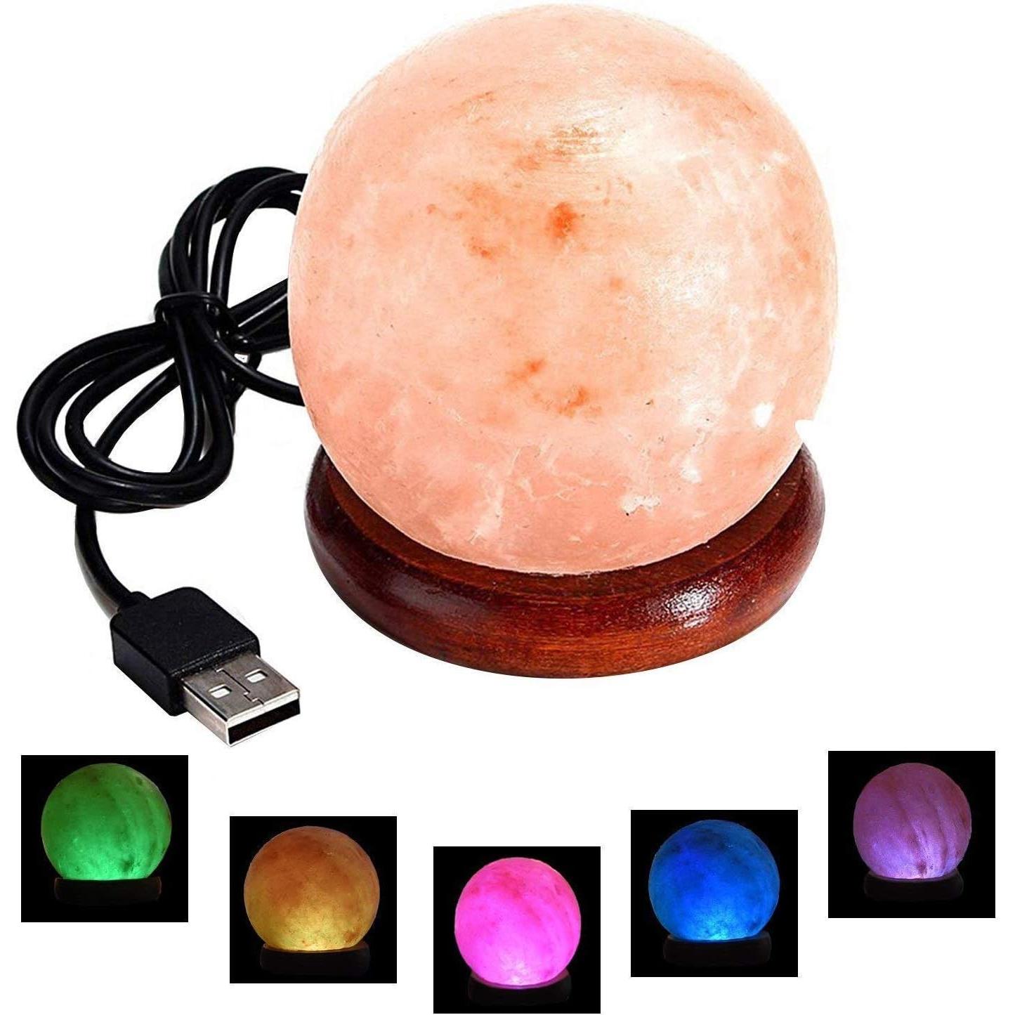 PLUSHOME Lámparas de Sal del Himalaya Naturales Alta Calidad con USB y Base de Madera