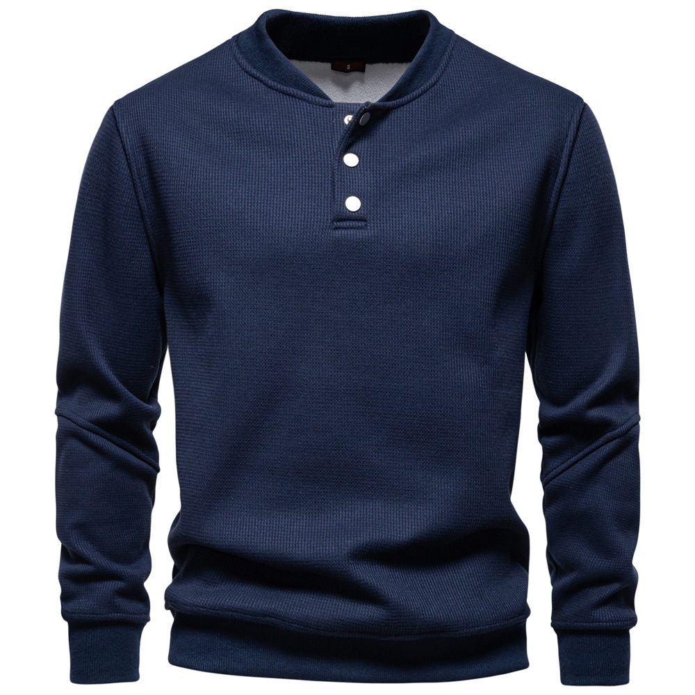 TK Sudadera de hombre con cuello de béisbol tipo gofre grueso y forro polar.