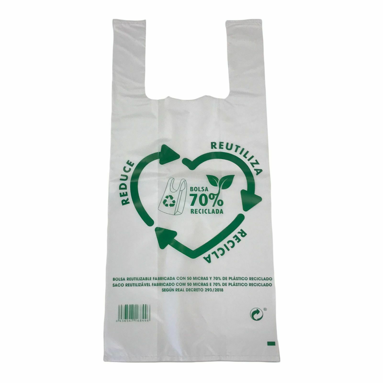 120 uds DE BOLSAS ASA BLANCAS REUTILIZABLE DE PLÁSTICO 70% RECICLADAS. 35X50 CM ENVIO 24Horas
