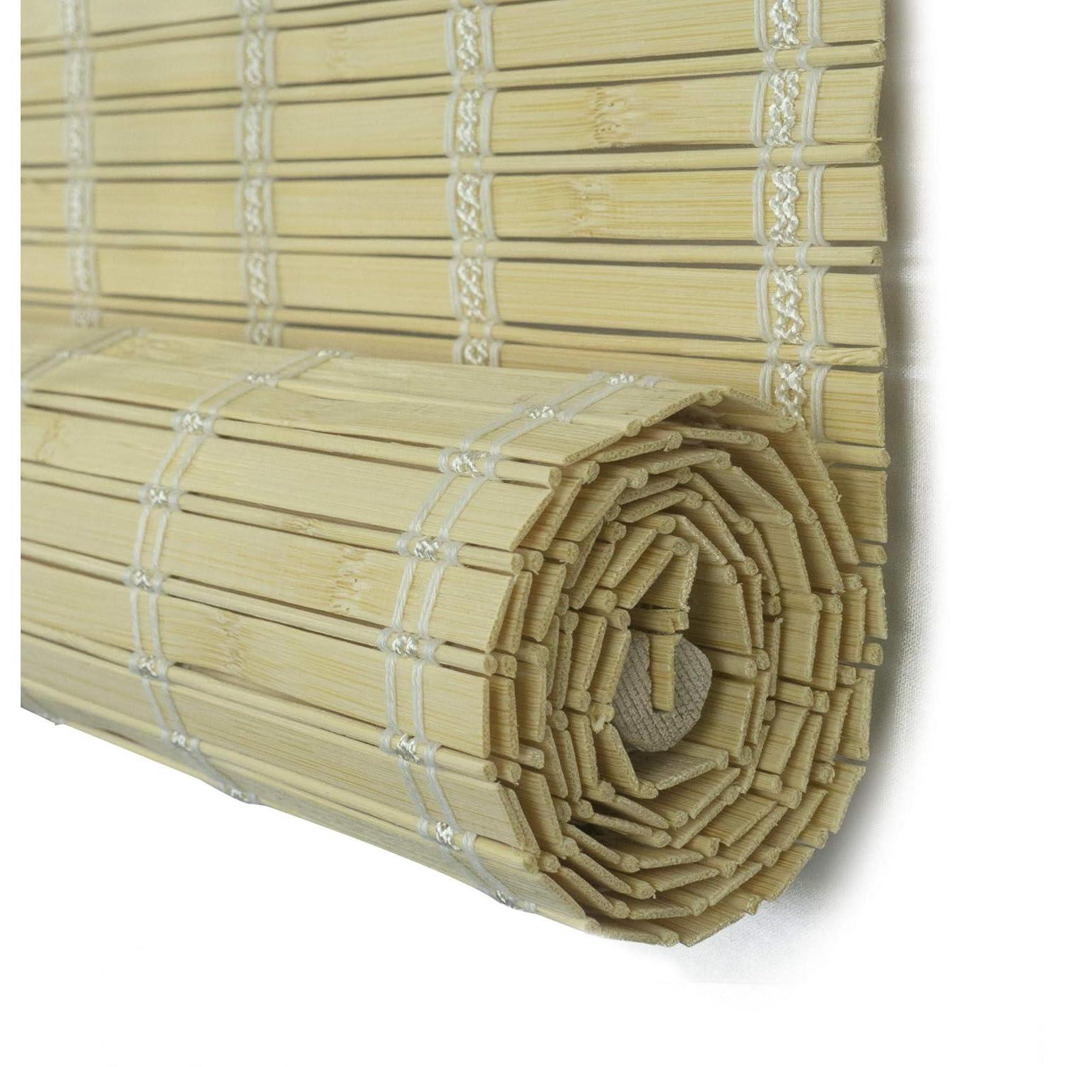 Estor Enrollable de Bambú Natural Beige –MEJORADA- Persiana Romana Ecológica con Kit de Instalación Incluido – 14 Medidas Disponibles para Ventana, Puerta o Terraza