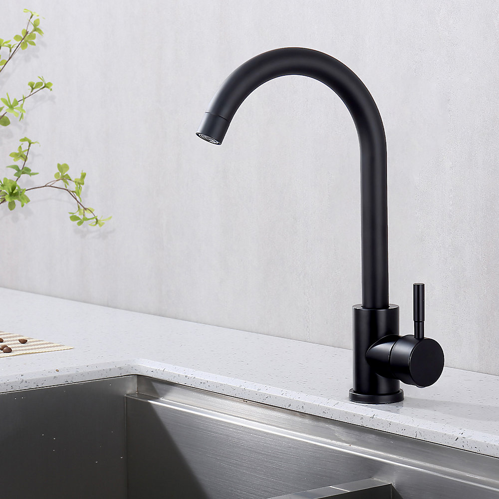 CA Grifo mezclador de cocina negro giratorio de 360 grados, grifo mezclador para fregadero de acero inoxidable negro mate.