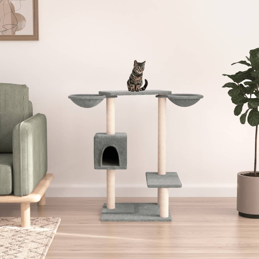 vidaXL Rascador para Gatos con Postes Árbol Torre de Escalada Sisal Color Gris claro, Gris oscuro, Crema y mas