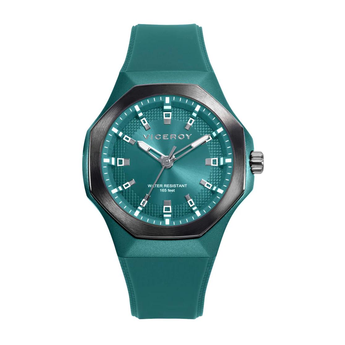 RELOJ VICEROY HOMBRE CAJA DE ALUMINIO VERDE CON BILSE DE ACERO IP GRIS, 5 ATM, CORREA DE SILICONA VERDE, MOVIMIENTO DE CUARZO Ref: 401391-67