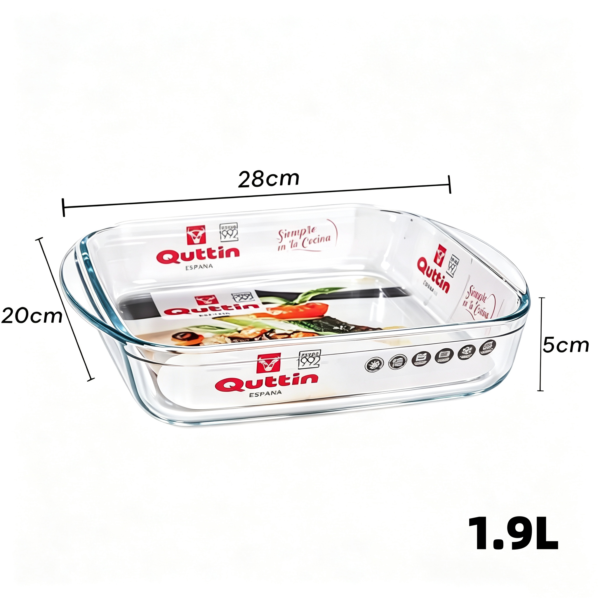 TopRed | Fuente para Horno de Cristal Transparente Bandeja de Vidrio Rectangular con Asas Molde Refractario para Hornear Recipiente de Cocina para Lasaña Gratinados Bizcochos Asados Pasteles 6 Tamaños Disponibles Quttin