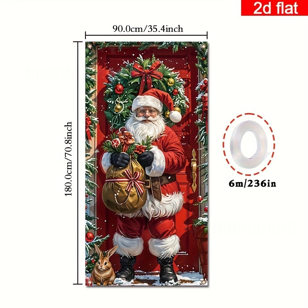 Decoración colgante para puerta, banderín navideño para recibidor y tela decorativa de poliéster para exterior--90X180CM