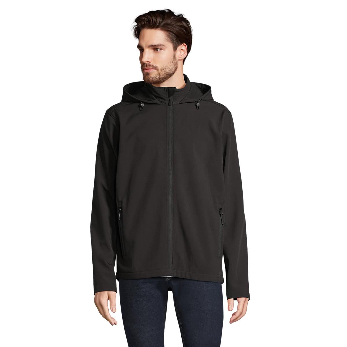 Chaqueta Softshell Eco-Responsable SOL'S RACE HOODED para Hombre, 2 Capas, Capucha Ajustable y Cremalleras Negras, Diseño Urbano y Funcional
