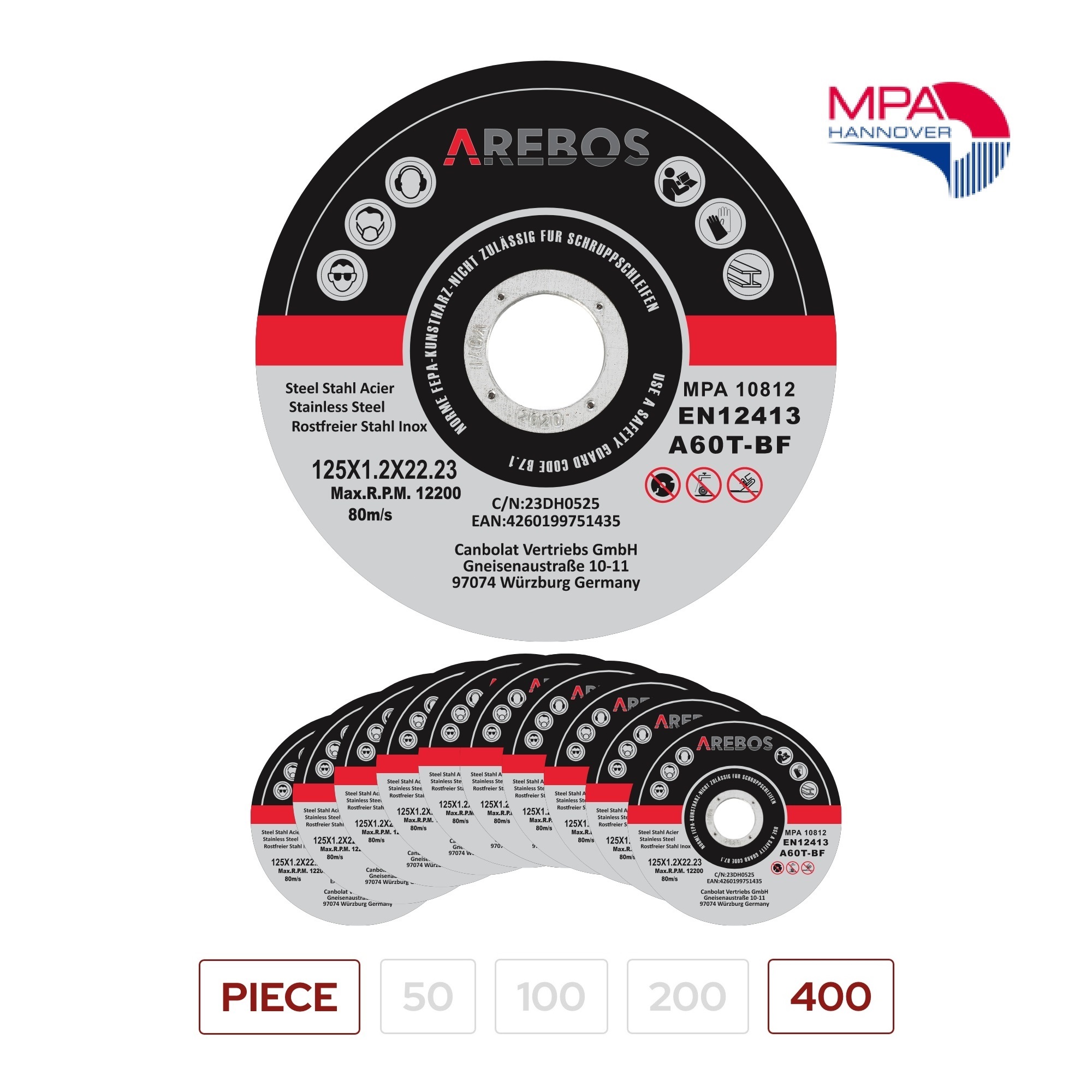 AREBOS Discos de corte | 125 mm de Ø | Tamaño del agujero 22,2 mm Espesor 1,2 mm