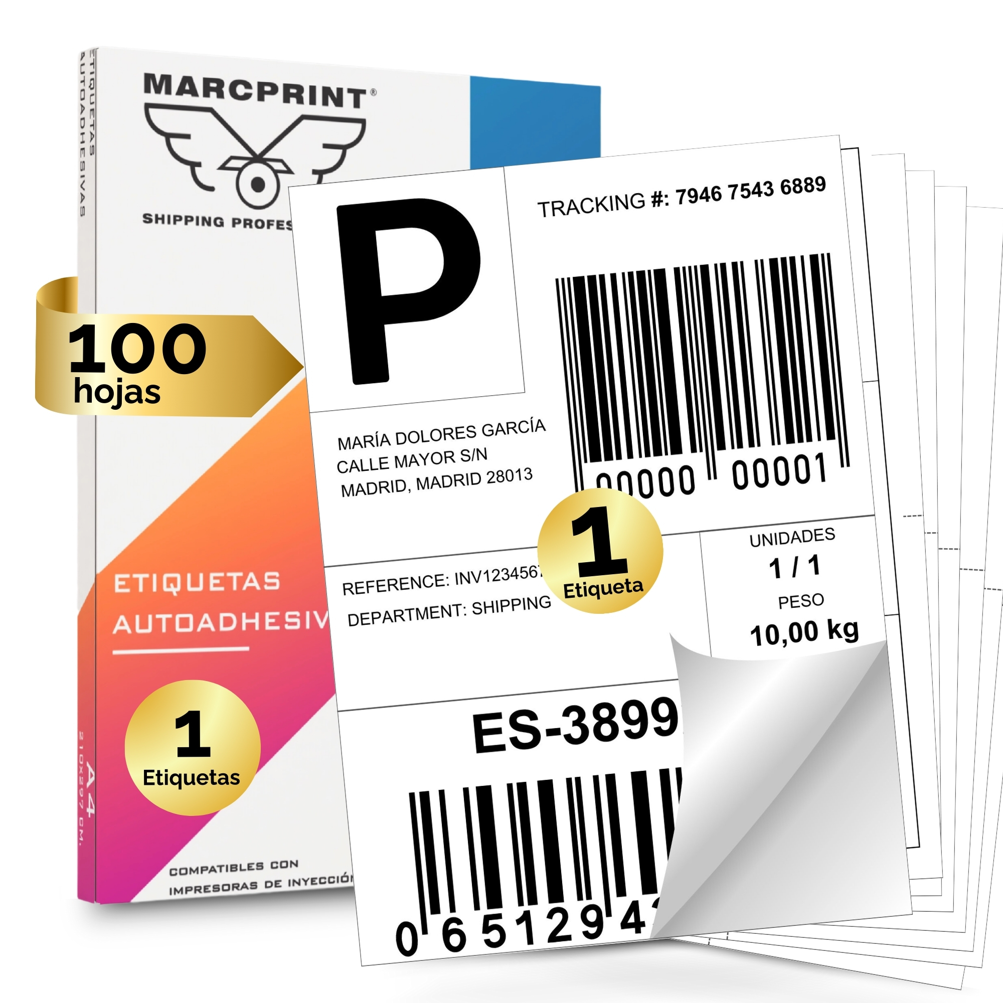 MARCPRINT - Etiqueta Adhesiva de Folio A4 - 100 Hojas - Pegatina Folio - Etiquetas Autoadhesivas - Impresoras de Láser y Tinta