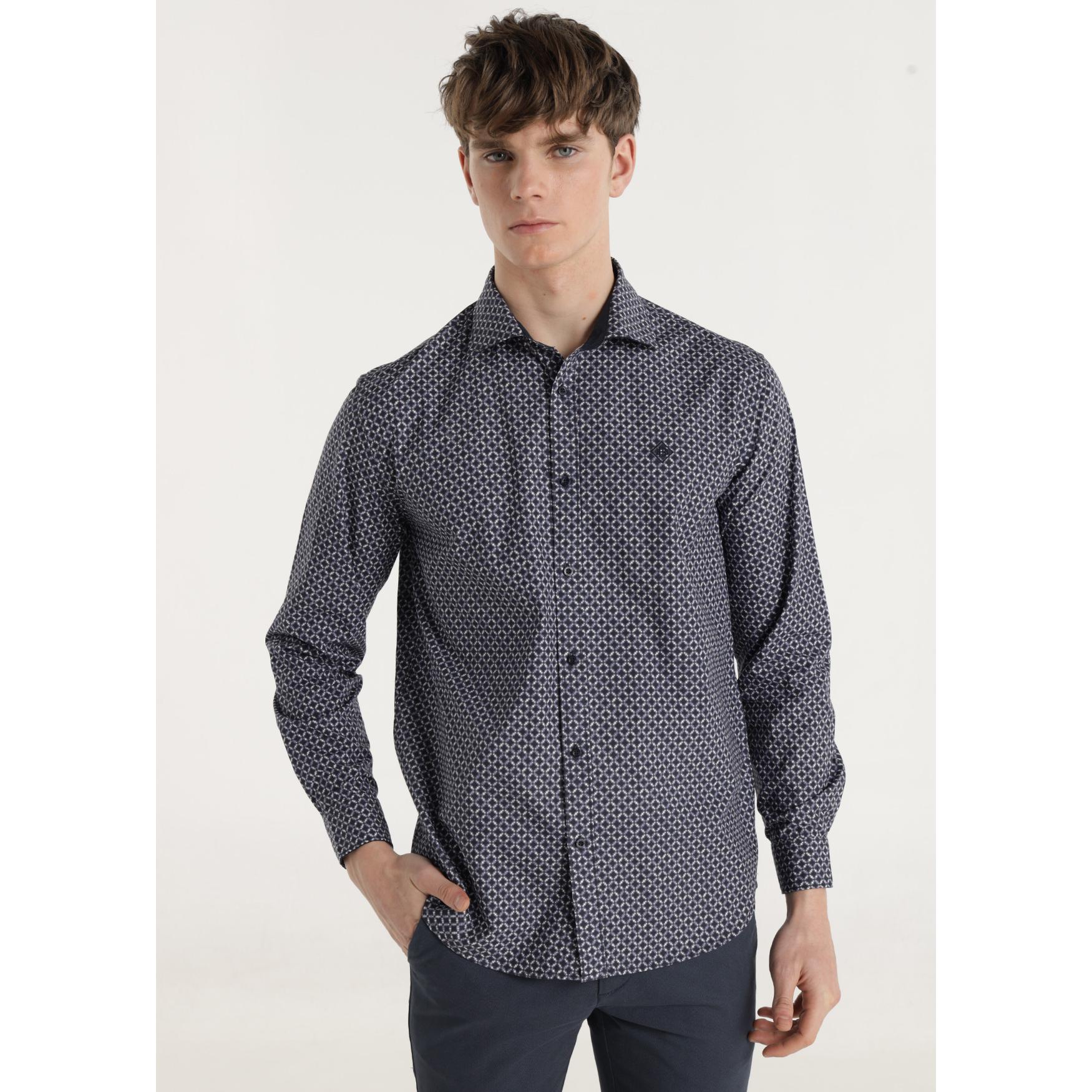 Camisa manga larga con estampado enrejado
