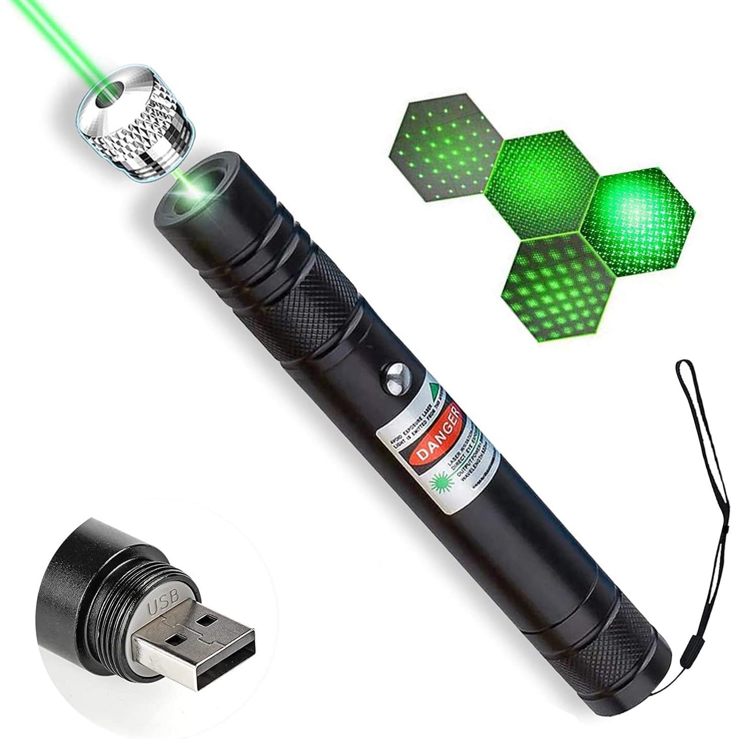 Puntero láser, linterna táctica de 2000 m, luz verde de larga distancia, linterna de mano de alta potencia, puntero láser recargable para USB con tapa de estrella, enfoque ajustable para interacción con mascotas, escalada en roca, caza y reuniones