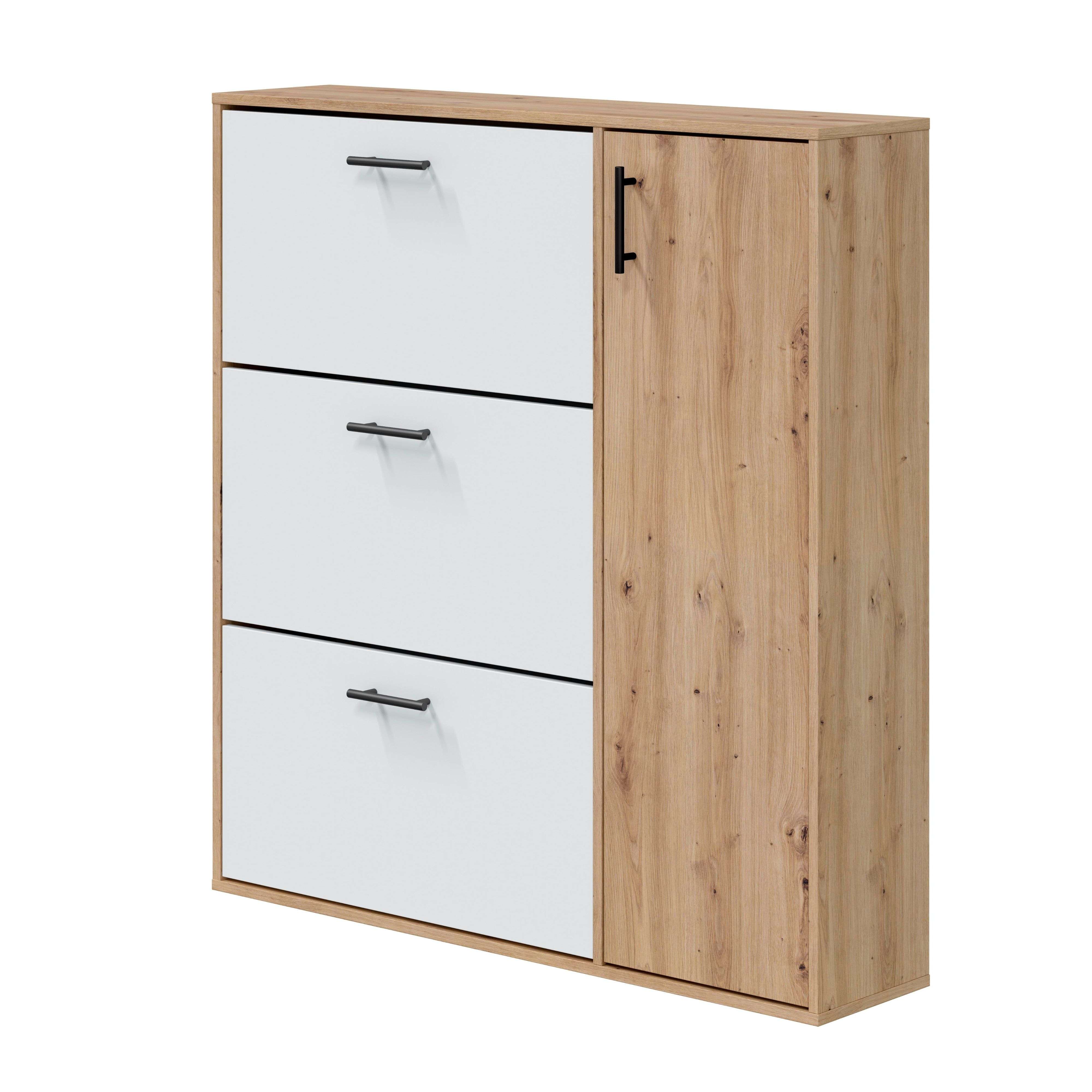 Miroytengo Zapatero Recibidor Mueble Auxiliar Estrecho 4 Puertas para Entrada Roble Nodi y Blanco Artik 105x112x24 cm