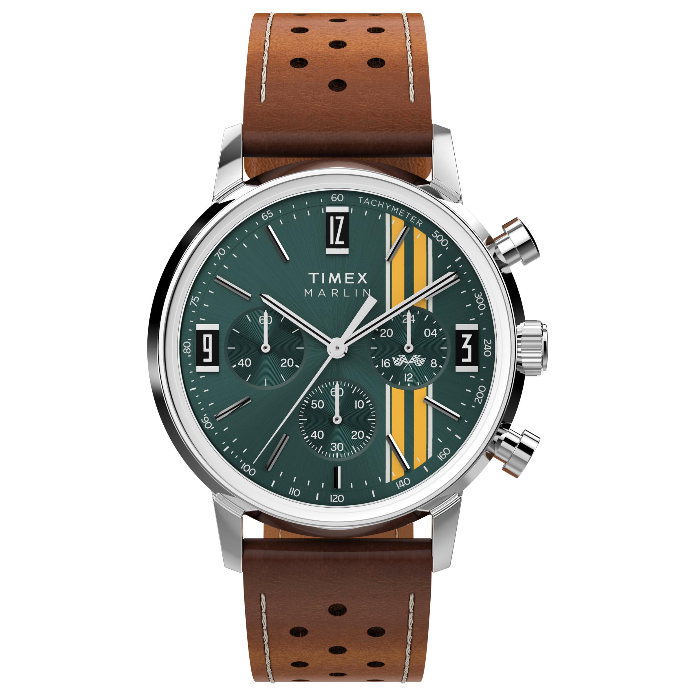 Timex Reloj Hombre Caja De Acero Pulsera Piel Sintetica De Color Marrón Resistente Al Agua 5 Atm Tw2w99100