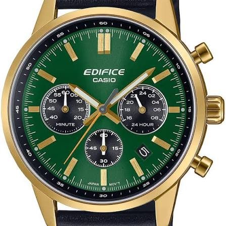Reloj Casio Edifice Para Hombre EFR-575CL-3A Cronógrafo Correa de Cuero Esfera Verde