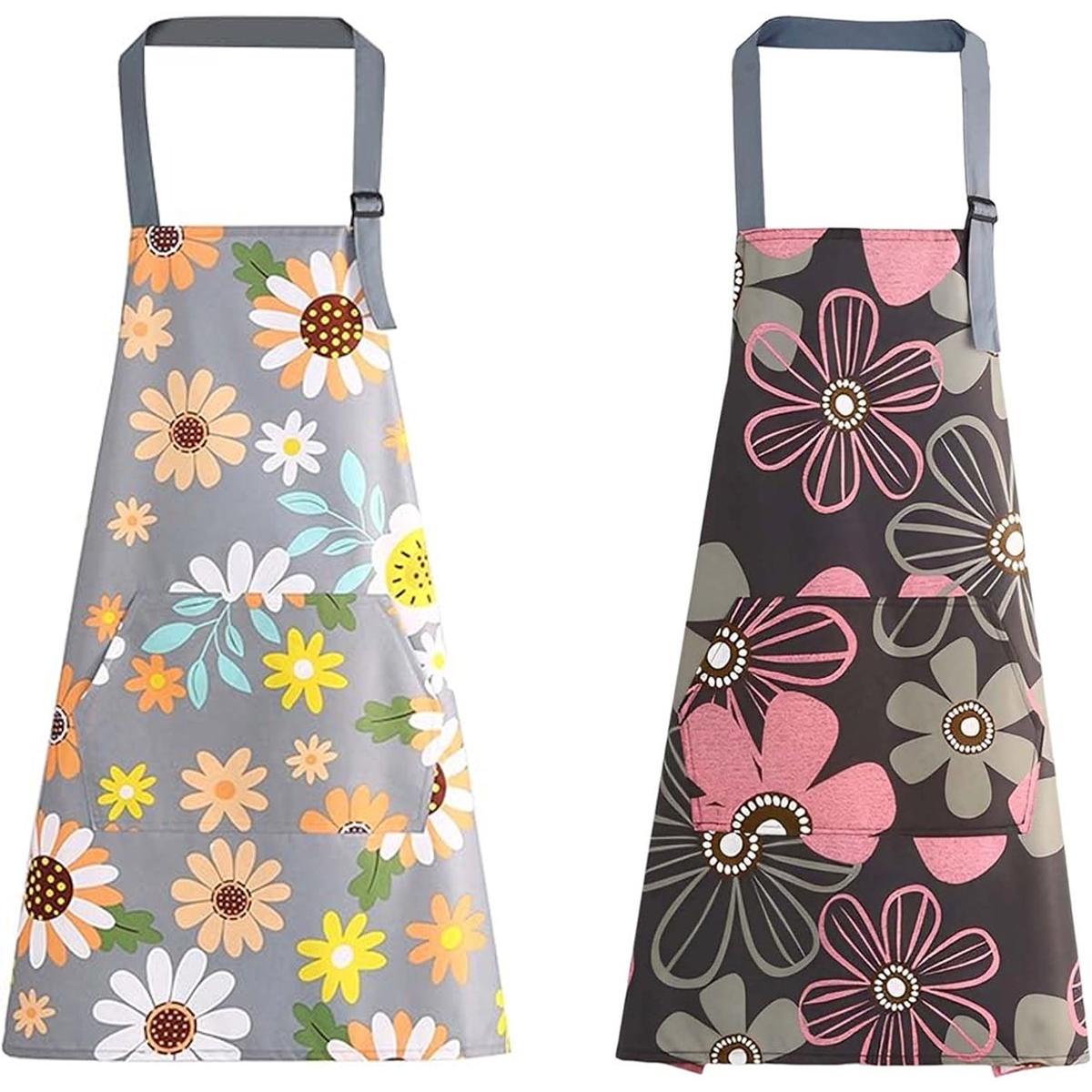 Delantal de cocina - 2 piezas - Delantal de cocina para mujer - Delantal impermeable y resistente al aceite - Delantal de cocina profesional - Delantal para catering - Fácilmente ajustable - Con bolsillos - Delantal para cerámica - Delantal para pintar -