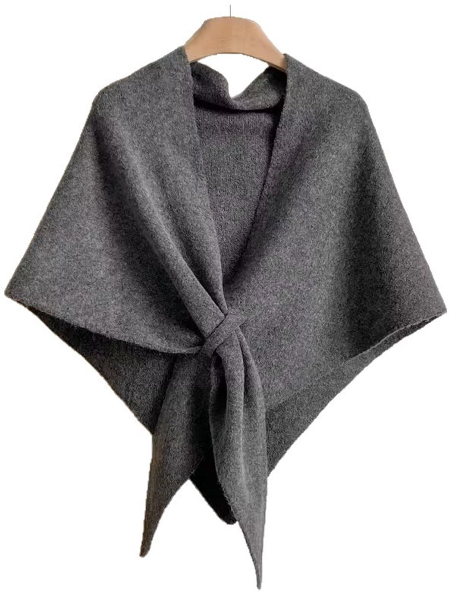Sjaal, warme wintersjaal voor dames, cape, stijlvolle en elegante sjaal, donkergrijs