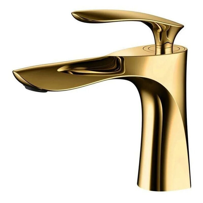 CA Grifo mezclador de latón para lavabo de baño con acabado cromado dorado (sin manguera)