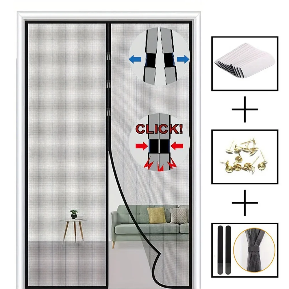 TK Curtain De Puerta Magnética Anti-Mosquitos Insectos Y Moscas De Poliéster Instalación Fácil Malla De Puerta Con Cierre Automático