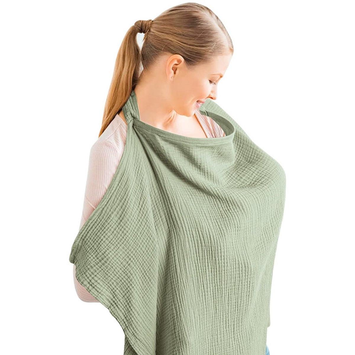Verplegingsschort, Muslin Verplegingshoes voor baby, Grote Verplegingshoes, Katoenen Verplegingskaap met stijve ring - Verplegingsschort,gras groen,70 * 100 cm