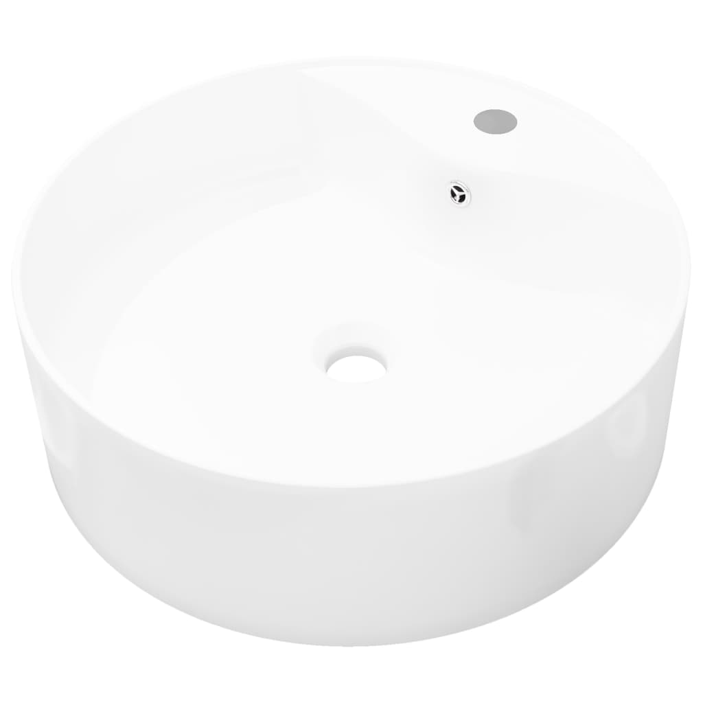 vidaXL Lavabo redondo de cerámica con orificio para grifo/desagüe 46,5 × 15,5 cm