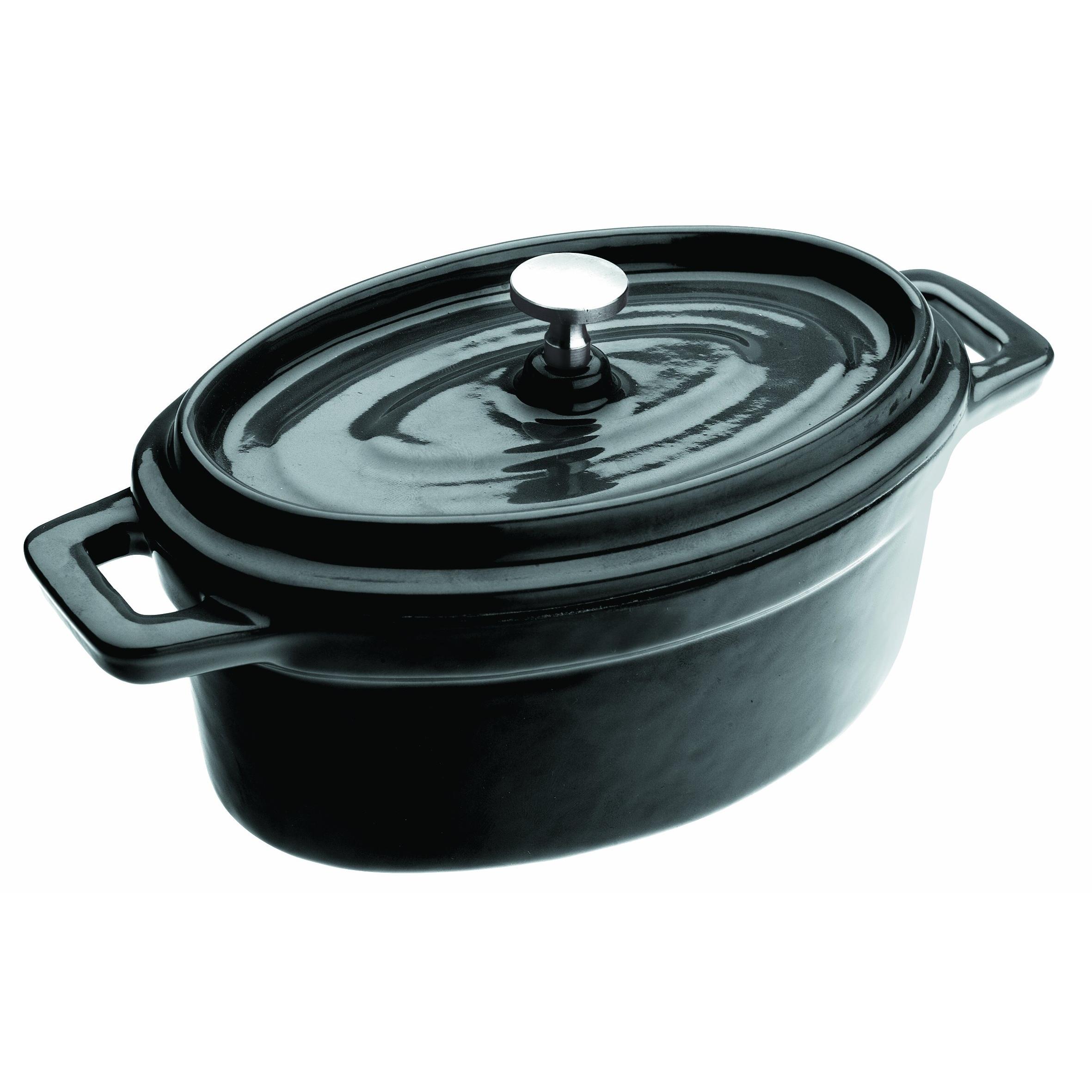 IBILI - Mini cocotte oval negra 15x10x6 cm, Hierro fundido, Apta para induccion