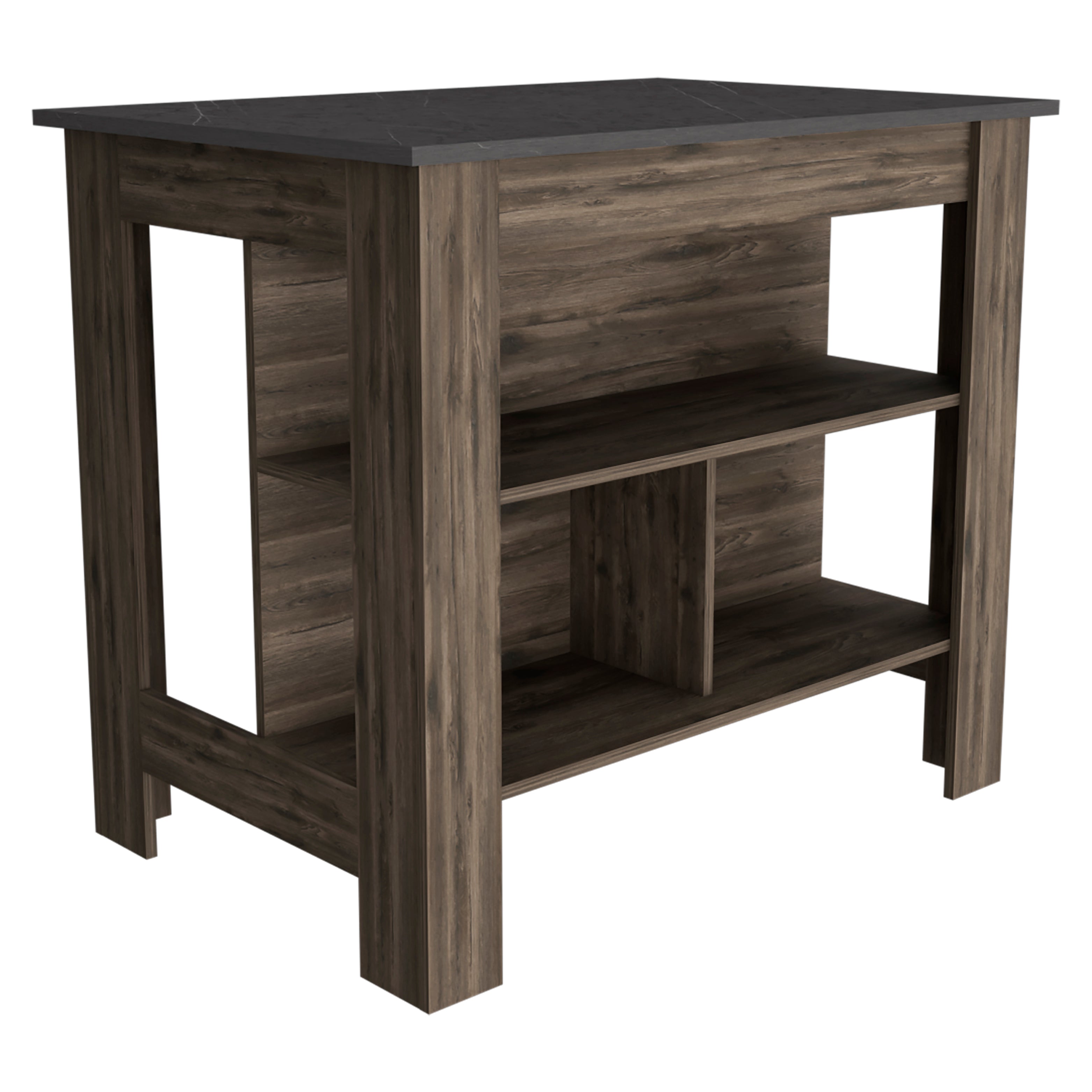 Isla de cocina Cala de 103 cm, roble oscuro y negro ónix