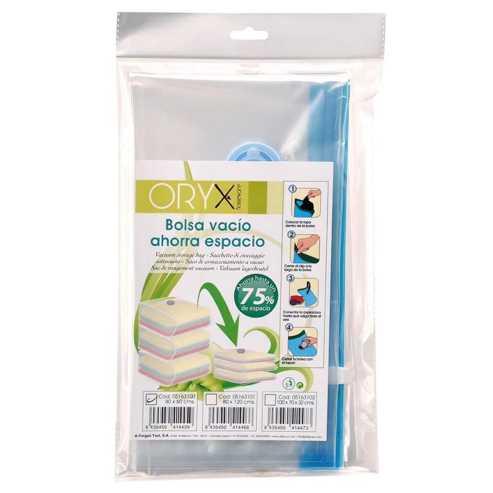ORYX Bolsa de Vacío Ahorra Espacio 80x60 cm | Bolsa de Almacenaje al Vacío para Ropa, Mantas, Edredones y Almohadas | Reductor de Espacio hasta un 75% para Cambio de Armario, Viajes y Mudanzas