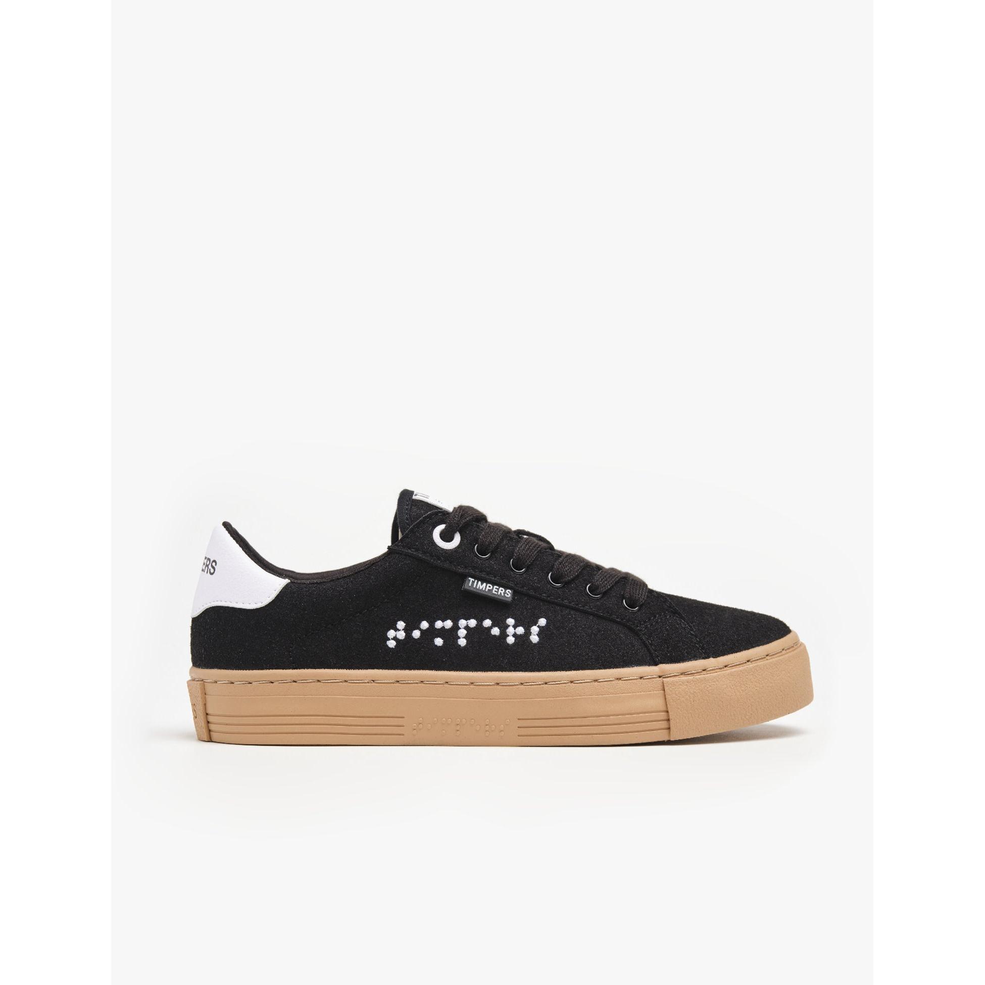Zapatilla Vegana Negras Para Hombre y Mujer con Detalles en Braille y Suela Marrón – Inclusivas y Cómodas Timpers