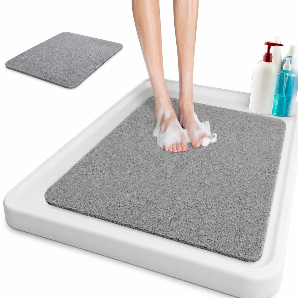 Alfombrilla de ducha antideslizante - 45x75 cm - Alfombrilla de baño transpirable - 10 mm de grosor - Alfombrilla de ducha segura para el baño - Gris