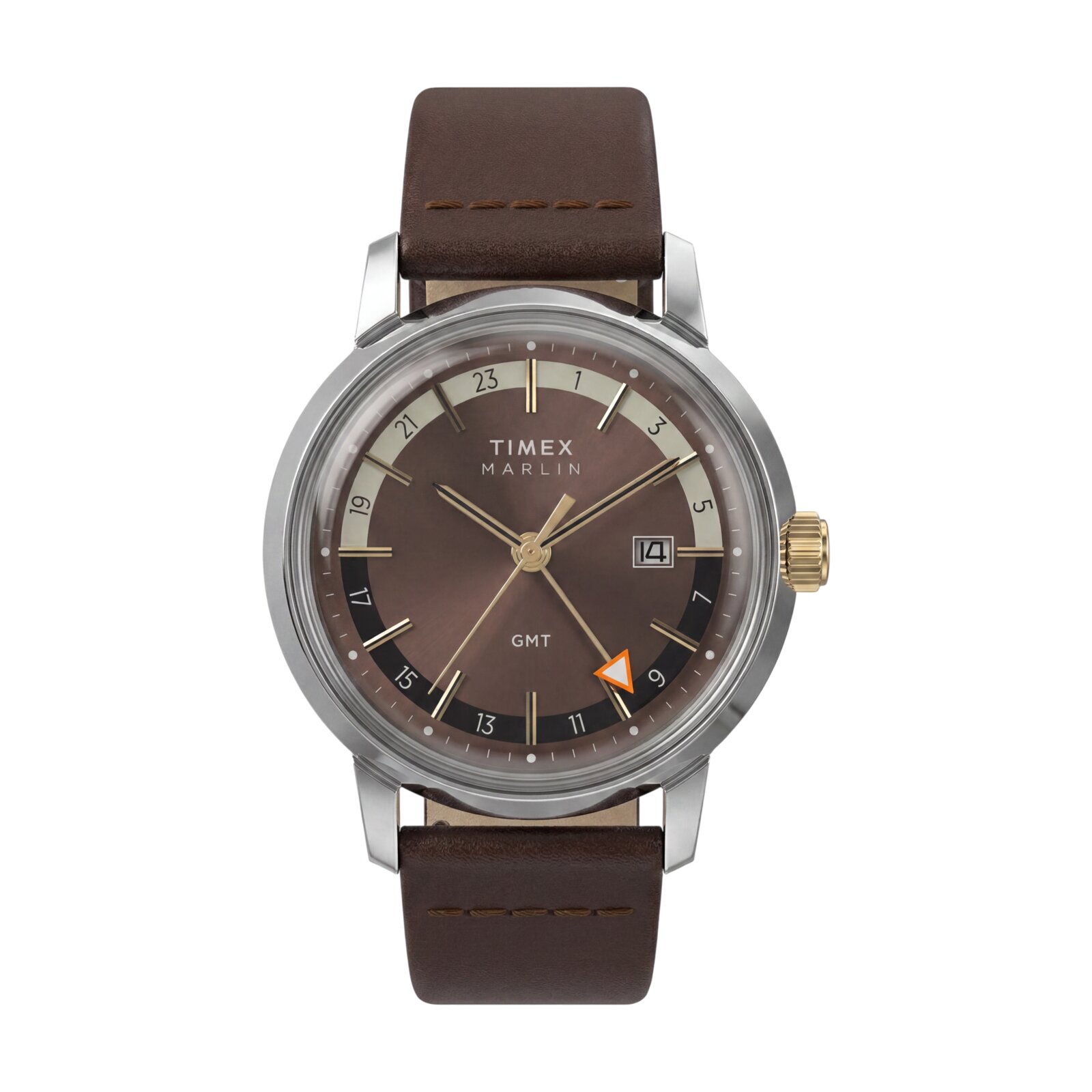 Timex Reloj Hombre Caja De Acero Pulsera Genuine Leather De Color Marrón Resistente Al Agua 5 Atm Tw2y84200