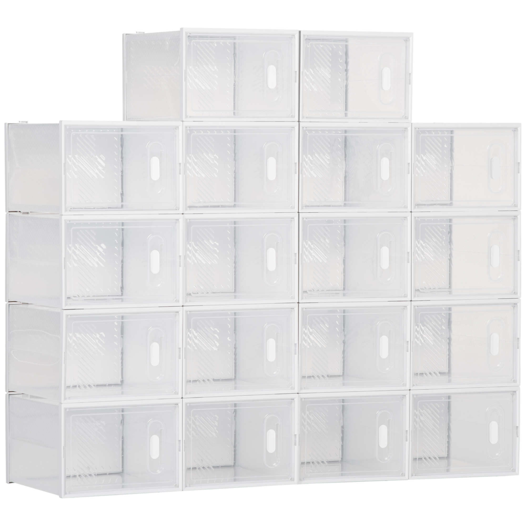 HOMCOM Cajas de Zapatos de Plástico Juego de 8/18 Organizadores de Almacenamiento Caja Zapatero Apilable Puertas Magnéticas para Aromas para Entrada Pasillo hasta Talla 45 Transparente