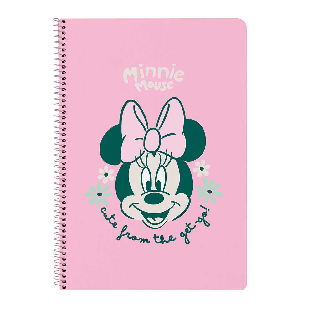 SAFTA | Libreta Folio Disney Minnie Mouse Minty, 80 Hojas Cuadrícula 4x4 mm con Margen, Tapas Duras Extraduras Glasofonadas, Espiral Metálico 62 Agujeros, 80 g/m²