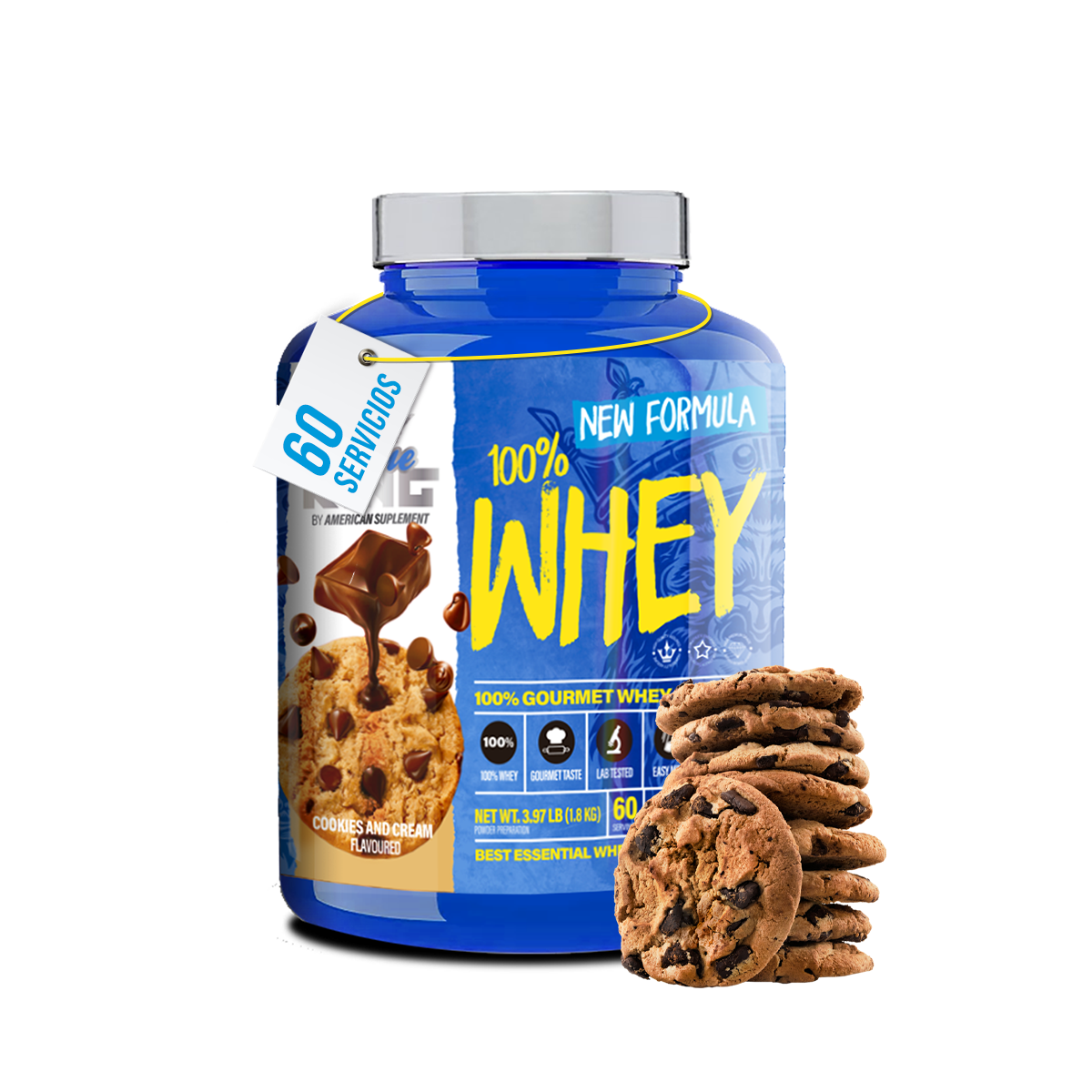 AS American Suplement | 100% Whey Protein | Aumenta la Masa Muscular y Fuerza | Proteínas Whey | Evita el Catabolismo | Sabores Deliciosos | Textura cremosa y dulce | Contiene Creatina | 1.8kg